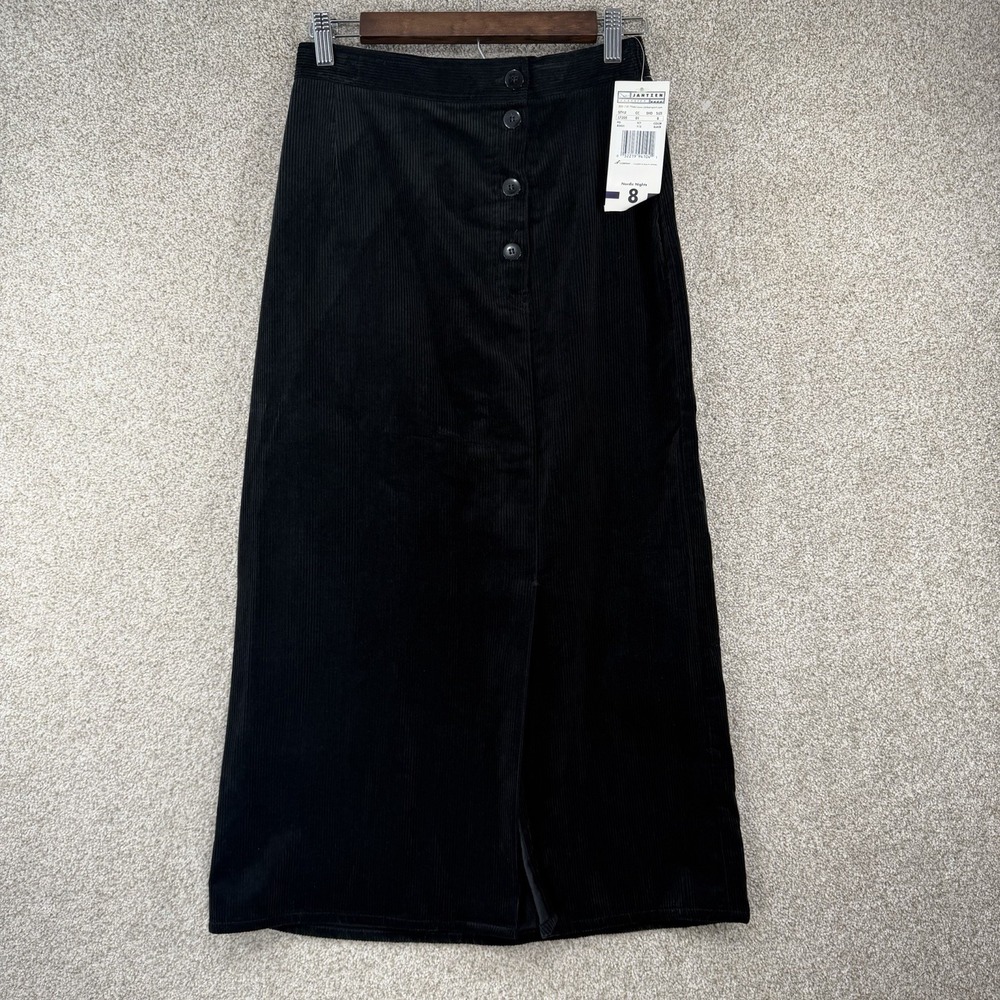 VTG New Jantzen Black Corduroy Maxi Skirt Button Front Cottage Core Grunge Sz 8